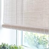 Bambusrollo Blickdicht,Bambus-Rollo Raffrollo Natur,Weiß Sonnenschutz/Sichtschutz Rollo Seitenzugrollo,80% Lichtfilter Bambusjalousien Rollläden,für Fenster und Türen (100x160cm/39x63in)