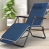 JIBELL Freizeitstuhl Sonnenstuhl Garten Lounge Stuhl Klappstuhl für Mittagspause Klappbett Büro Siesta Stuhl Sonnenliege Strandstuhl (Farbe: Marineblau + Wattepad)