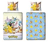 Pokemon Bettwäsche Set 135x200 cm + Kissen 80x80 cm · Pokémon Pikachu hell-blau · Kinder-Bettwäsche 100% Baumwolle Linon · mit Reißverschluss