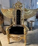 Casa Padrino Barock Thron Sessel mit edlem Samtstoff und Glitzersteinen Schwarz/Gold - Handgefertigter Königssessel - Hochzeitssessel - Riesensessel - Barock Möbel - Edel & Prunkvoll