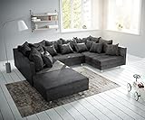 DELIFE Couch Clovis Anthrazit Antik Optik mit Hocker Wohnlandschaft Modulsofa