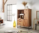 DELIFE Hochschrank Nook Sheesham Natur 100x130 cm 2 Türen 3 Schübe Highboard