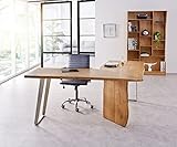 DELIFE Bürotisch Live-Edge Akazie Natur 170x170 Gestell Silber Baumkante Schreibtisch