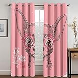 TINTAG Vorhänge Blickdicht Ösenschal 230X210cm 2 Stücke Gardinen Mit Ösen, Verdunkelungsvorhang Mit Wärmeisolierend Schallschutz 3D Mode Rosa Tierhund Druck Für Wohnzimmer Schlafzimmer