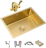 Küchenspülen, Gold Quadratische Einzelspüle, 304 Edelstahl Spüle, Geeignet für Küche, Bad, Bar (Farbe : Gold, Größe : 55 * 40 * 21cm)