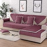 YUTJK Nicht elastisch Sofa überwurf Chaise Longue Linke und rechte Liege, frontansicht, Chenille, Gesteppte Plüschsofakissen, Für Ledersofas, rot
