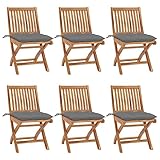 JUNZAI Klappbare Gartenstühle mit Kissen 6 STK Balkonstuhl, Möbelsets, Gartensessel, Gartenmöbel, Garten Stühle, Terrassenstühle, Balkon Stühle, Sessel Outdoor, Massivholz Teak