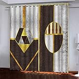 3D Goldene Geometrische Kunst Muster Ösenvorhang Blickdicht, Verdunklungsvorhänge Thermogardine Für Kinderzimmer Schlafzimmer Wohnzimmer Modern Küchengardinen, Vorhang Wärmeisolierend 2Er Set