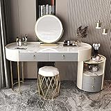 BUJOG Schminktisch mit verstellbarem LED-Spiegel, gepolstertem Hocker und Schubladen, Schminktisch mit Nachttisch, Schminktisch-Set (Farbe: Grau-3, Größe: 120 cm)