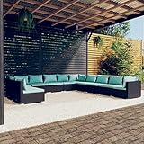 Homgoday Gartenmöbel Set 11-TLG. Gartenlounge mit Kissen Gartensofa Sitzgruppe Balkonmöbel Lounge Sofa Sitzgarnitur Gartenset Sofagarnitur für Garten Terrasse Balkon Schwarz Poly Rattan