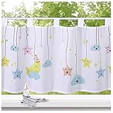 heimtexland ® Scheibengardine Kinderzimmer Fensterdekoration HxB 45x120 cm Kind Baby Deko Gardine Typ757 Wolke Mond Sterne