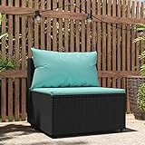 CIADAZ Garten-Mittelsofa mit Kissen, Lounge Gartenmöbel, Gartenlounge, Loungemöbel, Balkon Lounge, Sitzecke Balkon, Sitzlounge Garten, Schwarz Poly Rattan