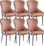 HAVMAK Moderne Küche Esszimmerstühle Set Küche Esszimmerstühle 6er Set Technologischer Stoff Wohnzimmer Lounge Theke Stühle stabile Karbonstahl Metallbeine (Farbe: Orange + Dunkelblau)