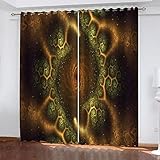 TEMKIN Vorhang Blickdicht Schlaufen, 3D Abstrakte Goldene Kunst Muster Ösenvorhang 2Er Set, Verdunkelungsvorhang Schlafzimmer Mit Ösen, Thermogardine Wohnzimmer Modern Fensterdekoration 214X200cm