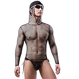 Caxndycing Herren Fischnetz Top Sexy Hoodie Muskel Unterhemd Langarm Netz T-Shirt Durchscheinend Tanktops mit Kapuze Männer Fitness Weste Halbdurchsichtig Trainings T-Shirt