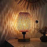 Allesin [Aktualisierung] LED Nachttischlampe Touch stufenlos dimmbar Bambus Rattan, Inkl. E27 Glühbirne, 7W Tischlampe, Tischleuchte mit 2 x USB-Anschlüsse, Vintage Dekolampe für Wohnzimmer