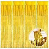 O-Kinee Lametta Vorhänge Gold, 4 Stück Metallische Glitzervorhang Goldene, Glitzer Tinsel Curtain, Folienfransen Vorhang für Weihnachtsbaum Geburtstage Festivals Party ​Bühnendekor, 1m x 2m