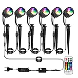 GREEMPIRE Gartenbeleuchtung RGB 6er Set RGB LED Gartenstrahler mit Erdspieß RGB Gartenleuchte, Gartenlampe, Außenleuchte mit Stecker, IP65 Wasserdicht Gartenlicht, Spotbeleuchtung, Wegbeleuchtung