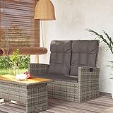 Youuihom Loungesessel, Gartenbänke, Terrassenbänke, Gartenbank mit Liegefunktion & Kissen Grau 118 cm Poly Rattan Geeignet für Gärten, Balkone und Terrassen, Sonnenzimmer