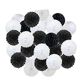 Kinder Jungen Bar Mitzwa Party Favor Navy Blue White Round Paper Ball Lantern Set Girl 1. Geburtstag Taufe Hochzeit Dekor Fan-Black Set, 30,5 cm (ca. 30 cm) - L