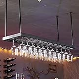 TEmkin Weinregal aus Metall, höhenverstellbar, Weinglashalter aus schwarzem Eisen, an der Decke montiertes Weinglas-Hängeregal, für Bars, Restaurants, Küchen