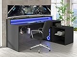 Forte TEZAUR Computertisch Gaming Desk mit LED-Beleuchtung und Regalteil, Holzwerkstoff, Schwarz, B x H x T: 200 x 91,1 x 125,4 cm