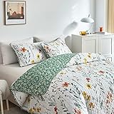 Tagesdecke 200x220 cm Baumwolle Weiss Blumen Bettüberwurf Bett Floral Bunt Stil Muster überdecke Steppdecke Quilt Gesteppt Sofaüberwurf Couch Vintage Schlafzimmer für Doppelbetten mit Kissenbezüge Set