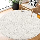 payé Teppich Rund - Hochflor - Boho - Cream - 160x160cm - Einfarbig - Modern Raute Meliert Muster - Skandinavisch Flauschig Weich - Wohnteppich Schlafzimmer Dekoration