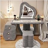 DWJART Schminktisch mit beleuchtetem Spiegel, Schminktisch Schminktisch Schminkkommode mit LED-Licht, Schubladen (Farbe: Grau A, Größe: 140 cm)