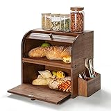 GUUSII HOME Brotkasten Holz Bambus Gross Retro Eco Brotbox Rolldeckel Brotaufbewahrung Größe 38x25x36cm Doppellagig Stapelbar Brotkästen Matt Natur Brotkiste für Frischhalten und Lecker Brot