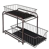 SONGMICS Ausziehbarer Schrank-Organizer, 2-stöckiger Schiebetürschrank-Organizer, stapelbarer Unterschrank-Organizer mit Aufbewahrungskorb, Schubladen, für Küche, Bad, Espresso UKCS017A01