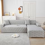 ZCXRYFL Stretch Sofabezug Jacquard Sofa üBerzug MöBelschutz Couch üBerzug Chaise Longue Couchbezug Hunde Katzen Kratzfest Sofa Cover FüR L Form Kombination Sofa(ＡＡ（220-280cm）+BB（220-280cm）,Grey)