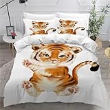 KOOKYY Bettwäsche-Sets 3D Druk Tiger Bettbezug 155x220 Atmungsaktive Mikrofaser Bettbezüge 3 Teilig Süße Tiere Mit Reißverschluss Und 2 Kissenbezüge 80x80cm Für Teenager