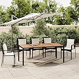 Festnight Gartentisch Rattan & Akazienholz,Terassentisch Wetterfest mit Holzplatte Schwarz,Gartentische Für Draußen,Rattan Tisch,Balkontisch Rattan,Outdoor Esstisch,Esstisch Balkon