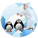 Yumansis Waschbarer Teppich Kreis, Kinderzimmerteppich, Badematte, dekorativer Badezimmerteppich, Pinguine auf Eis, 100 x 100 cm