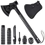 Japaknives Survival Axt 10 in 1, Spaltaxt für Holz, Schärfe Camping Beil, Multitool Axt mit Outdoor Messer und Kompass，Handbeil mit Geschenkbox Schwarze Axt Set für Camping, Waldreisen, Jagd, Garten