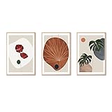 WoLWEs Kunstbild 3-Teilig Moderne Abstrakte Linienkunstdrucke Blumen und Pflanzen Wandkunstbilder Hängende Poster Leinwandgemälde für Wohnzimmer Heim Dekoration-40 * 50Cm/16 * 20 Zoll (Ohne Rahmen)
