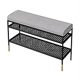 Moderne 2-stufige Schuhregalbank, bequemer gepolsterter Eingangsbereich Schuhbank Schuhaufbewahrung Organizer mit Mesh-Aufbewahrungsregal, einfache Einstiegsmöbel-Grau-Leinen 80x32x47cm(31x1