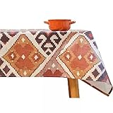 Dekorative Tischdecke Digitaldruck-Tischdecke aus Baumwolle im Retro-Ziegelrot-Kelim-Muster, wasserdicht, ölbeständig, waschfrei Restaurant-Tischdecke (Color : A, Size : 135x180cm)