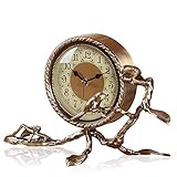 NOALED Kaminuhr für Wohnzimmerdekoration, Kaminuhr mit Metallzeiger, Retro-Schreibtischuhr, stummgeschaltetes Design, Manteluhr, Kupfer, europäischer batteriebetriebener Tisch, C