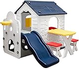 LittleTom Ab 1 Jahr: Gartenhaus Kinder Spielplatz mit Rutsche - Kunststoff Spielhaus Garten - Spielhaus Kinder Outdoor - Kinderspielplatz Indoor - Activity Spiel Haus Balkon Kleinkind Gartenhäuschen