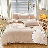 Beyeutao Waffel-Bettbezug-Set Doppelbett Weiches Gitter Khaki Bettwäsche-Set Doppelbettdecke 3-teilig Einfacher Stil Bettwäsche-Set mit Bettbezug Kissenbezügen. (Khaki, Doppelbett)