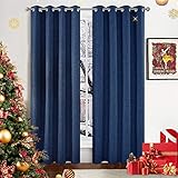 CUCRAF Verdunkelungsvorhang mit Ösen, 2 Stücke H245 x B140cm Qärmeisoliert, Leinenoptik Winter Energiesparend Sommer Sonnenschutz Fenstervorhang für Wohnzimmer Blickdichte Ösenschal Vorhänge Blau
