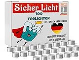 Teelichter 100 Stück - Großpackung - 8 Stunden Brenndauer - Brennen Sicher, rußfrei, feuerfeste Aluminumhülle - aus Deutschland - RAL Gütezeichen - 38 mm