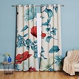 Gardinen Blaue Elegante Blume Vorhänge Thermal Verdunklungsvorhänge Vorhang Blickdicht Curtains for Living Room Bedroom 2 Stücke Gardinen mit Ösen 2x85x200 cm