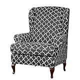 OQHAIR Husse für Ohrensessel 2 Stück Stretch-Spandex Stretchhusse für Ohrensessel Soft Prints Möbelschutz mit elastischer Unterseite -dunkelgrau