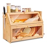 Leader Accessories Bambus Brotkasten 2 Etagen Brotbehälter mit Brotschneidebrett lebensmittelecht Brotaufbewahrung pflegeleicht 50x25x37cm