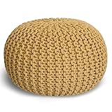 casamia Pouf Ø 55 o. 45 cm Sitzpouf Strickhocker Sitzpouf Bodenkissen nachhaltig Grobstrick Optik Größe ø 45 cm, Farbe gelb