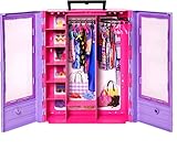 Barbie HJL65 - Ultimativer Kleiderschrank (lila/rosa) mit Tragegriff zum Mitnehmen, ausklappbarer Kleiderstange, durchsichtigen Schrank-Türen, enthält 6 Kleiderbügel, Spielzeug für Kinder ab 3 Jahren