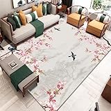 DJHWWD Carpet Wohnzimmer Teppich Rosa Pflanzen Blumenmuster Schlafzimmer Anti-Milben Teppich Waschbar 120X160Cm Teppich Für Balkon Wasserfest 3Ft 11.2''X5Ft 3''